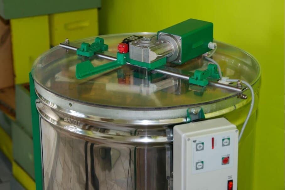 Extraction of honey by centrifugal force.